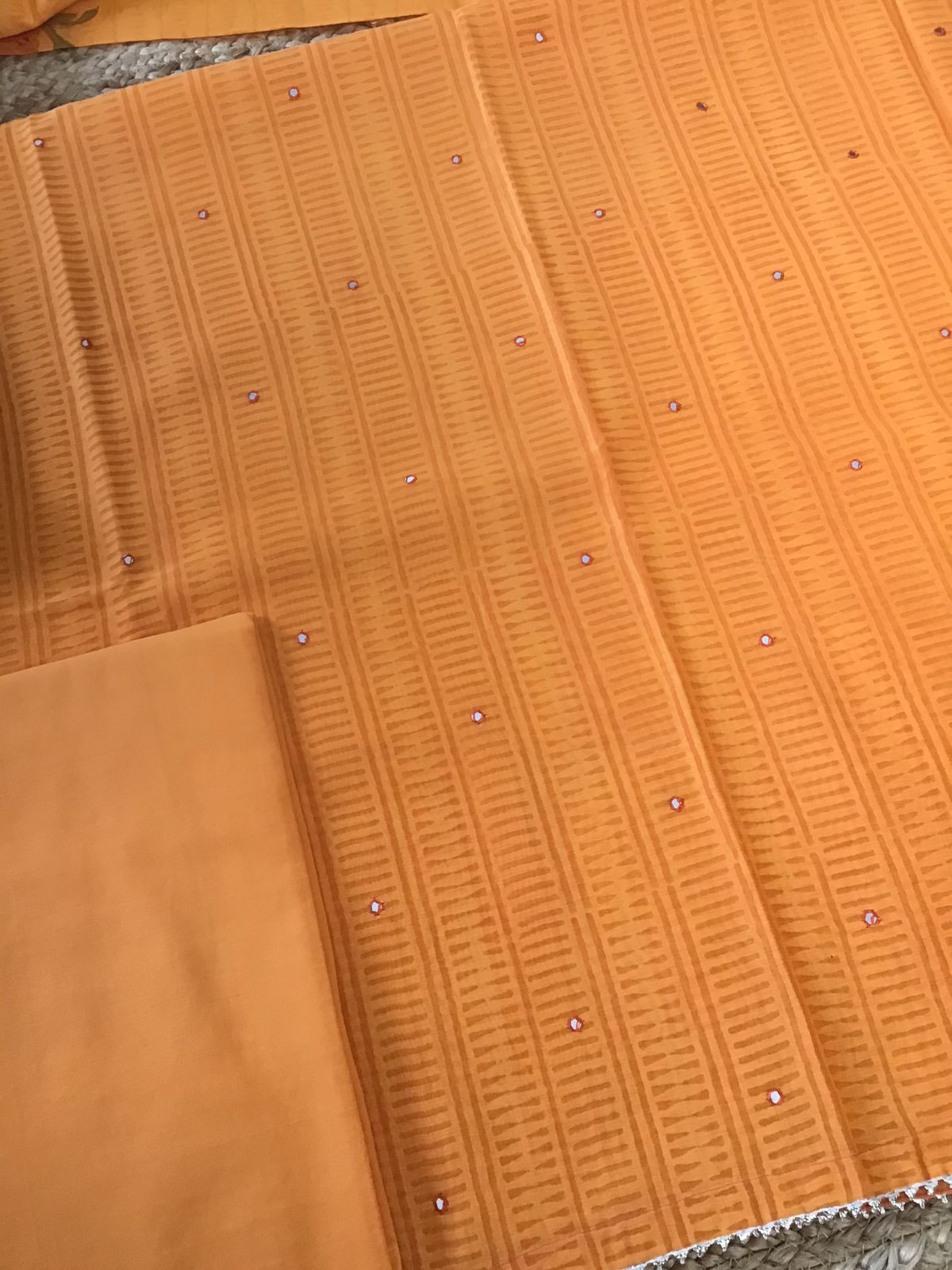 Pure Chanderi Block Printed Embroidered Suit - Orange
