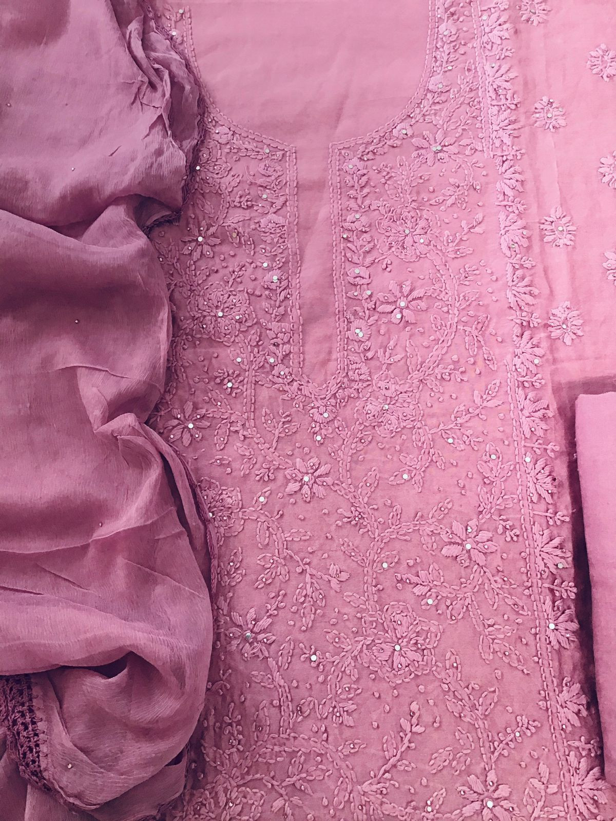 Pure Chanderi Embroidered Suit - Pink