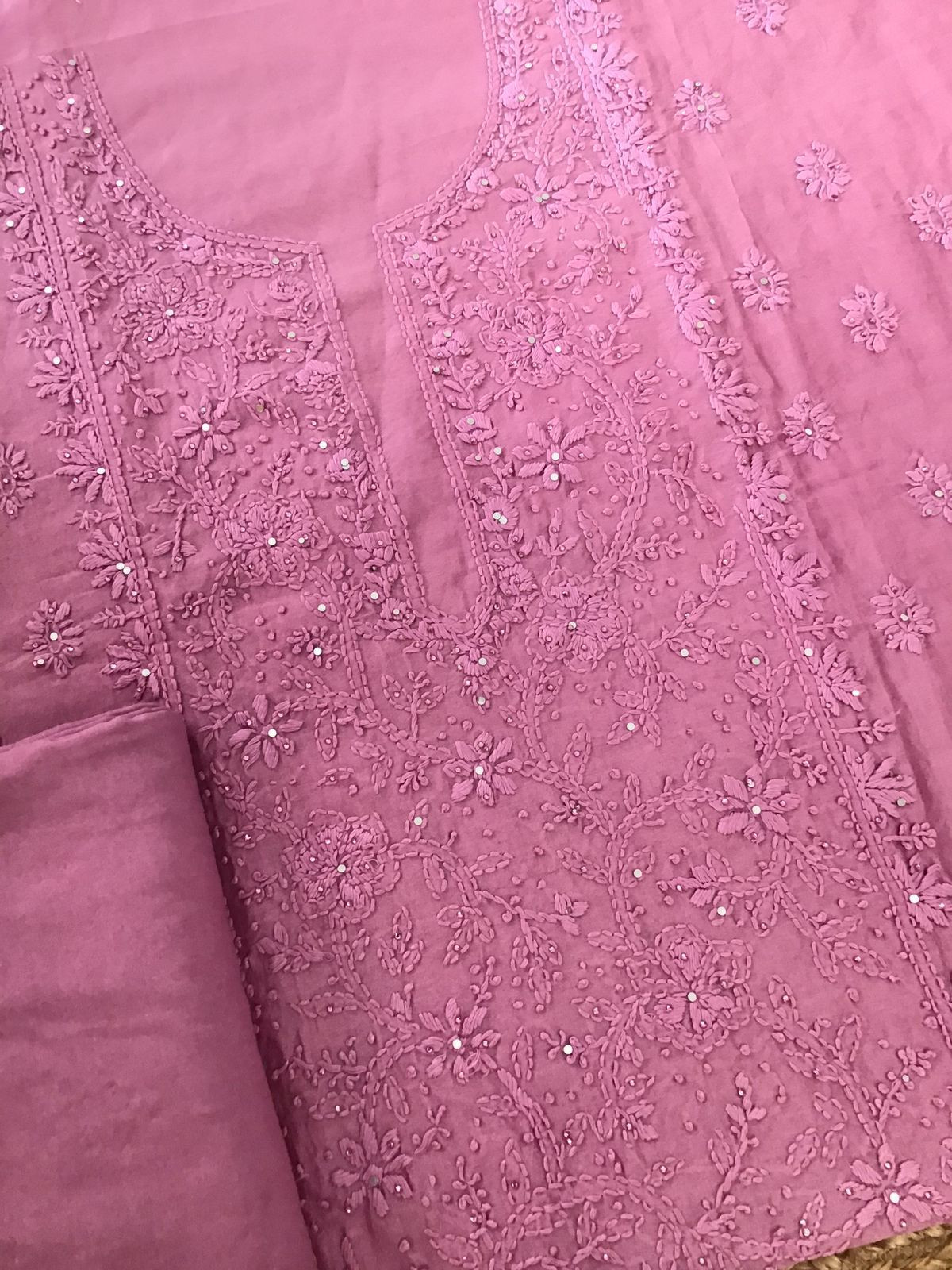 Pure Chanderi Embroidered Suit - Pink