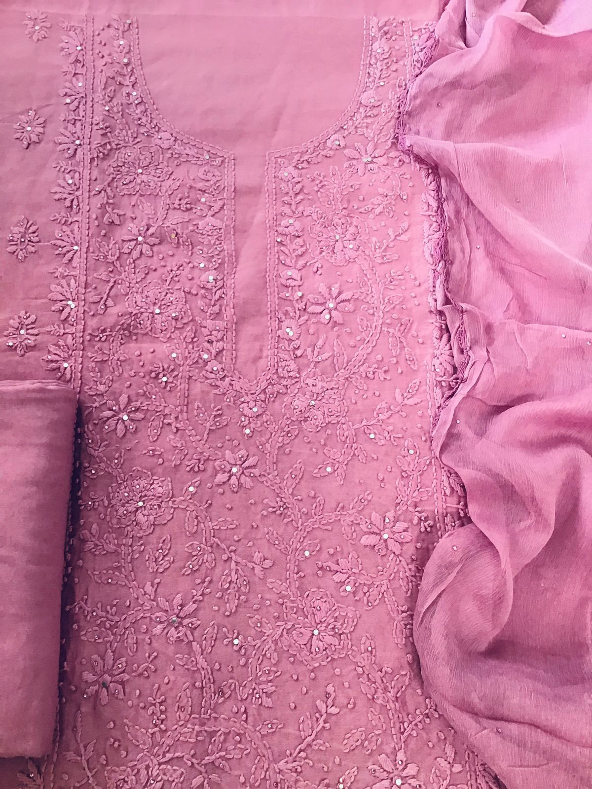 Pure Chanderi Embroidered Suit - Pink