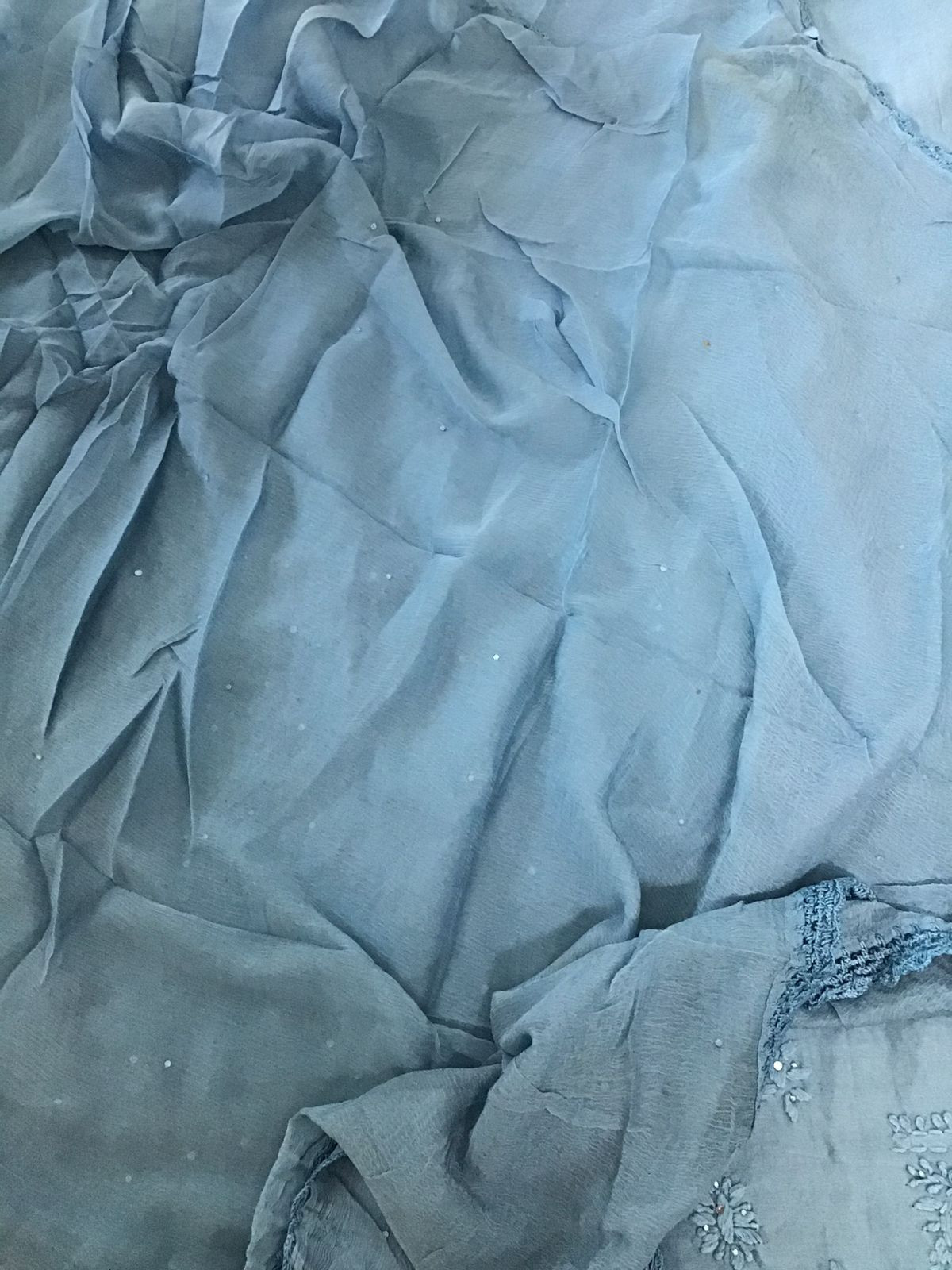 Pure Chanderi Embroidered Suit - Greyish Blue