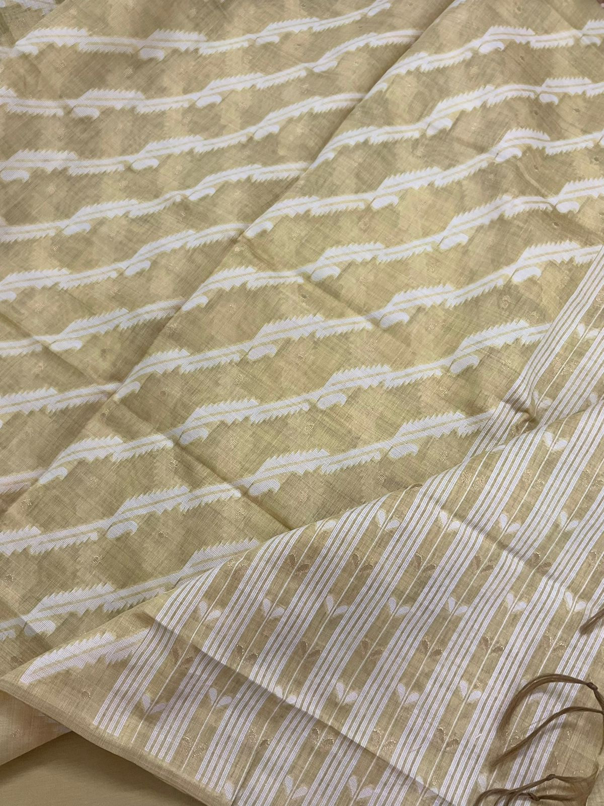 Soft Slub Chanderi Jamdani Weaved Embroidered Suit - Yellow