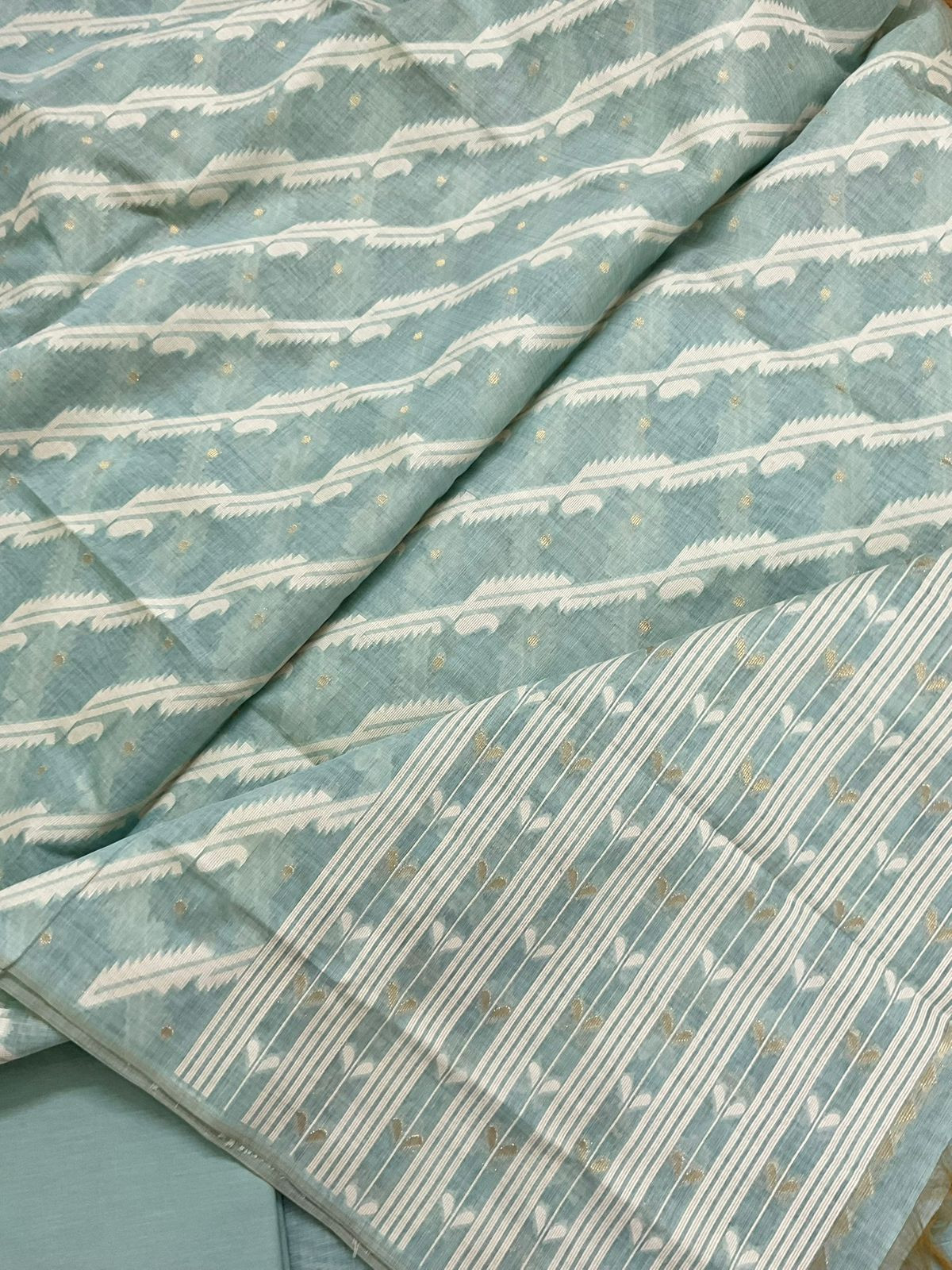 Soft Slub Chanderi Jamdani Weaved Embroidered Suit - Blue