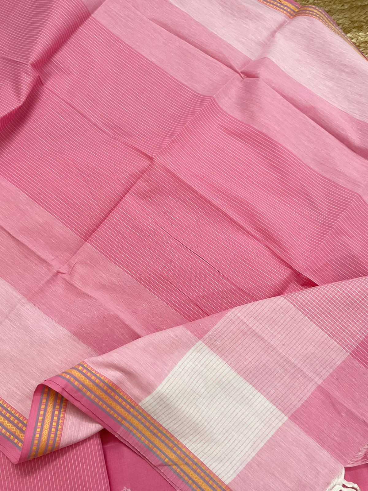 Pure Handloom Cotton Self Weaved Suit - Pink
