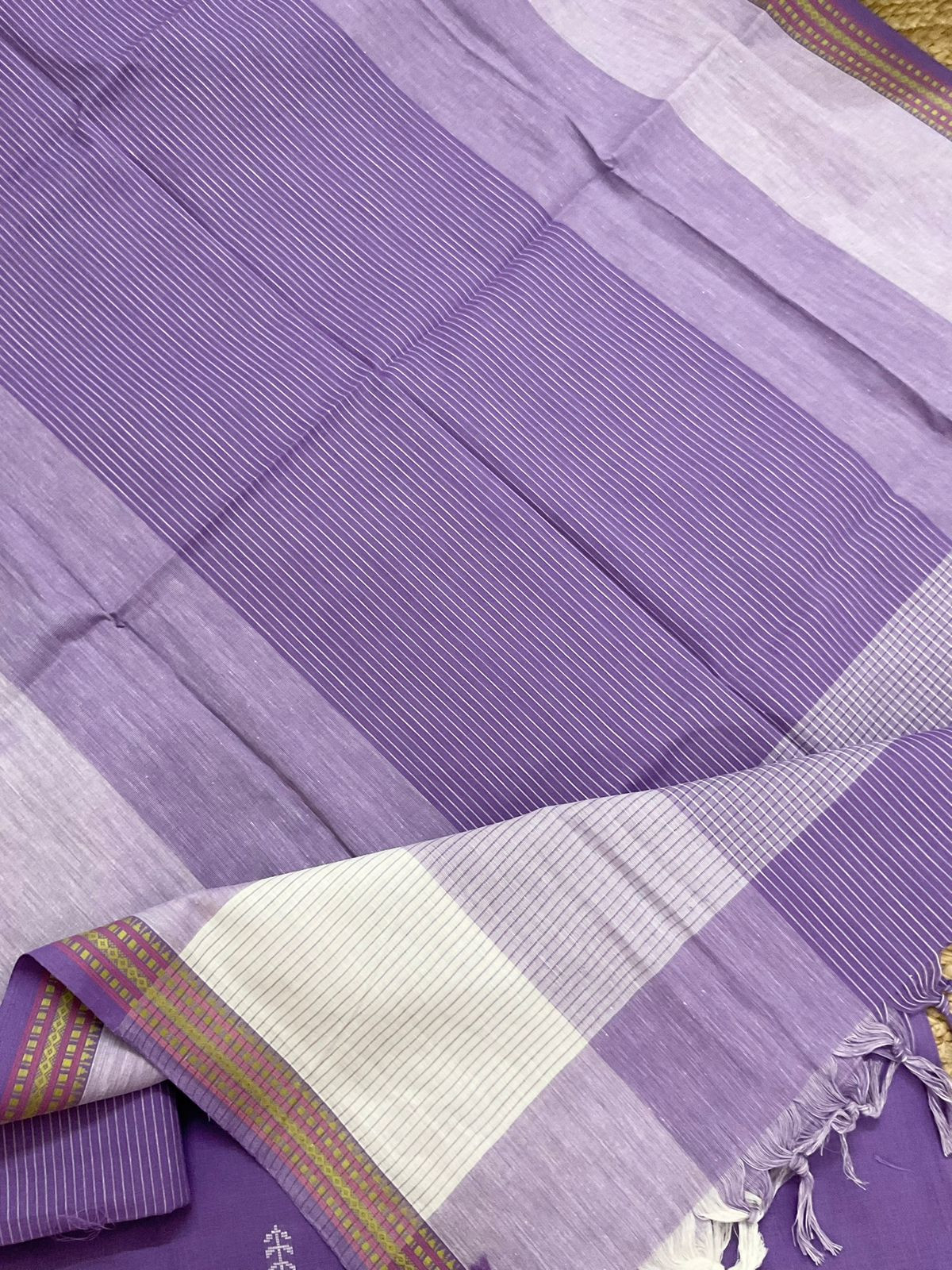 Pure Handloom Cotton Self Weaved Suit - Purple