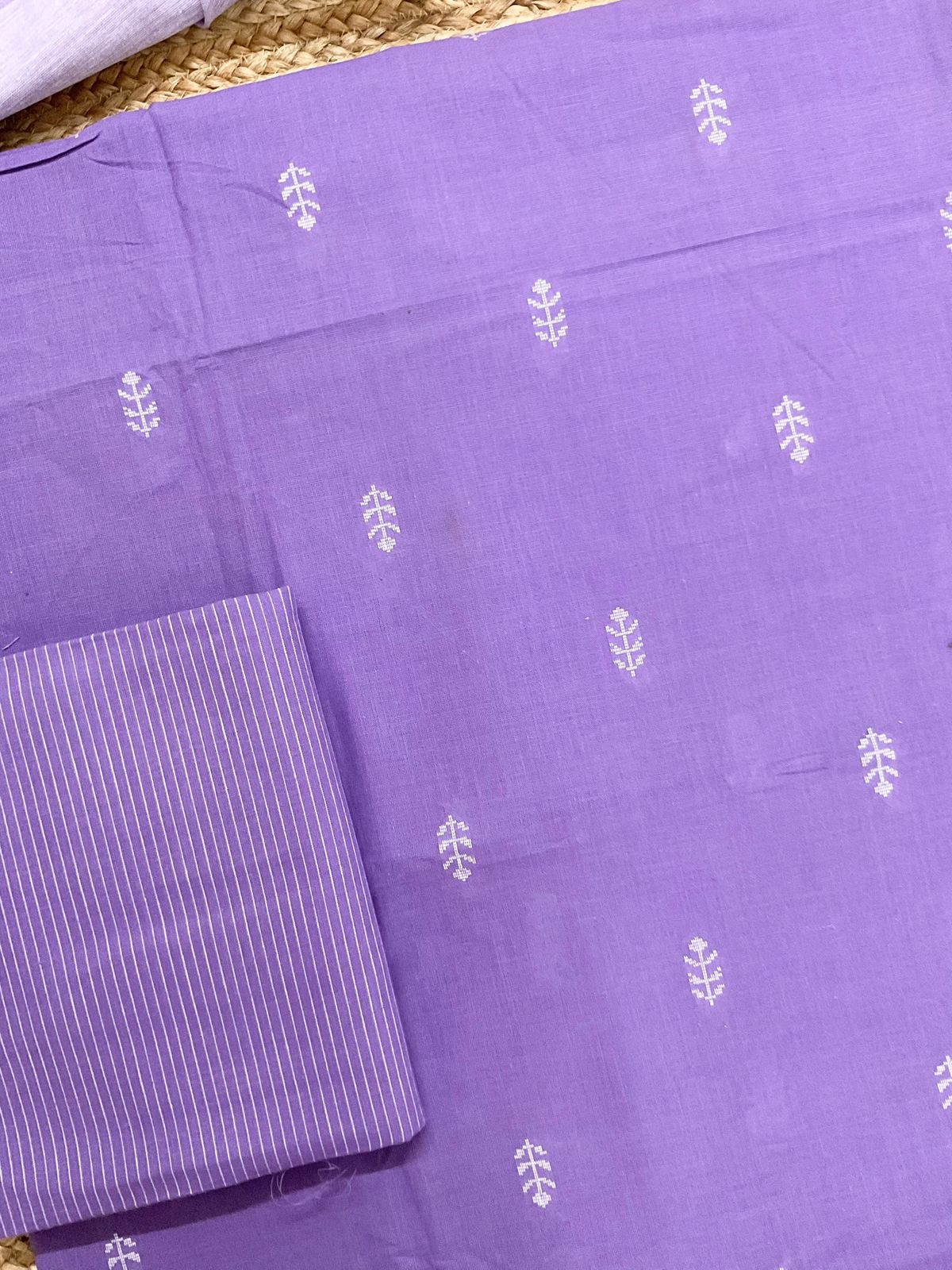 Pure Handloom Cotton Self Weaved Suit - Purple