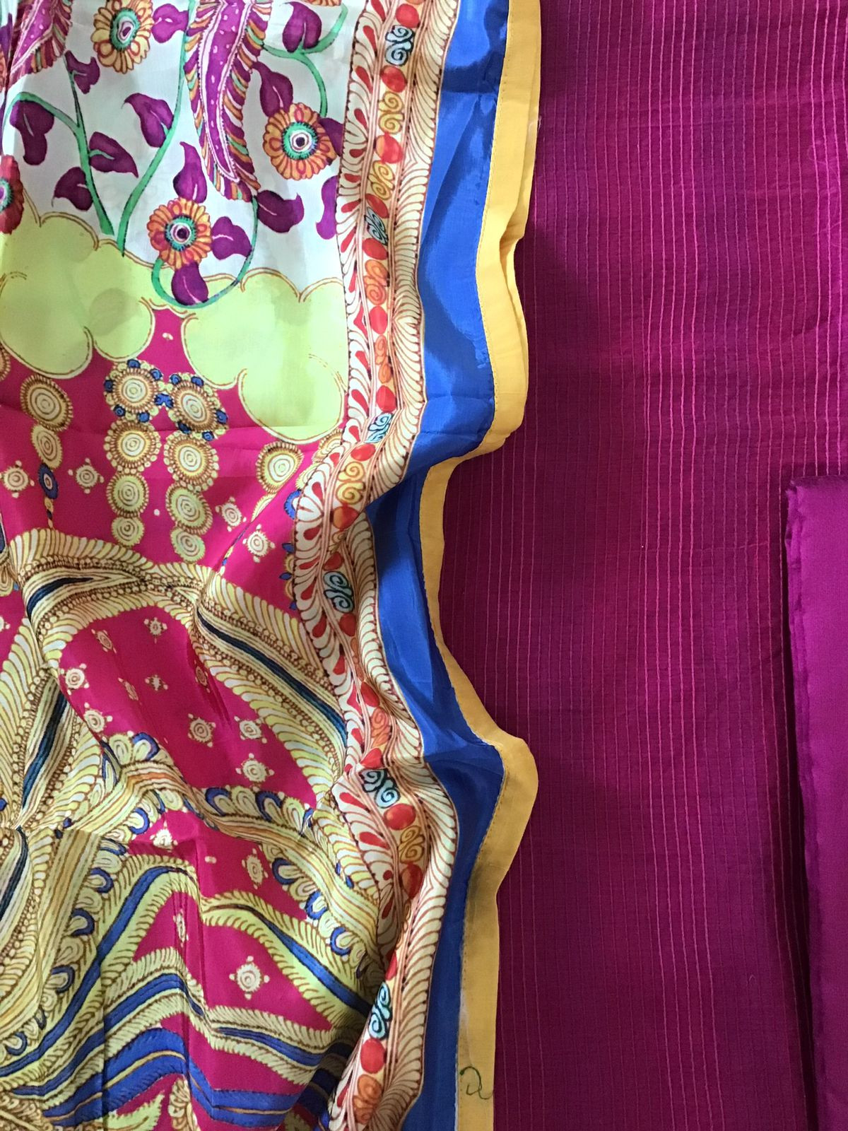 Pure Chanderi Printed Embroidered Suit - Pinkish Wine