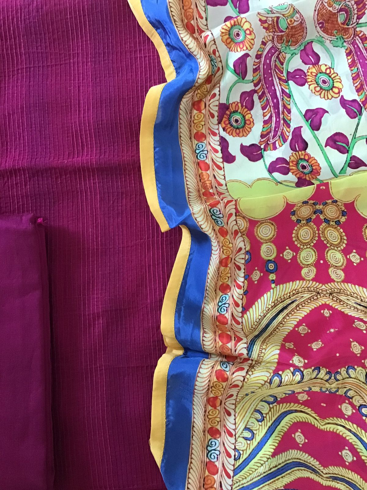 Pure Chanderi Printed Embroidered Suit - Pinkish Wine