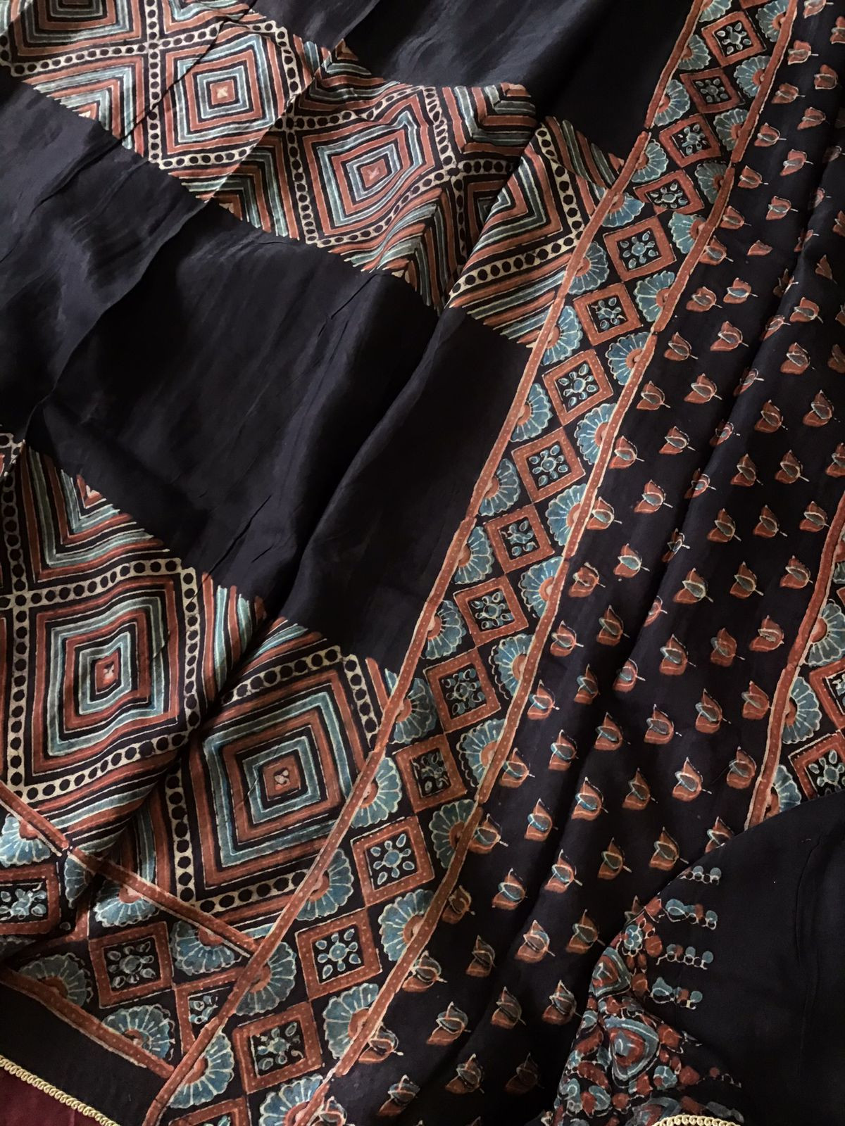 Pure Modal Silk Ajrakh Printed Embroidered Suit - Black