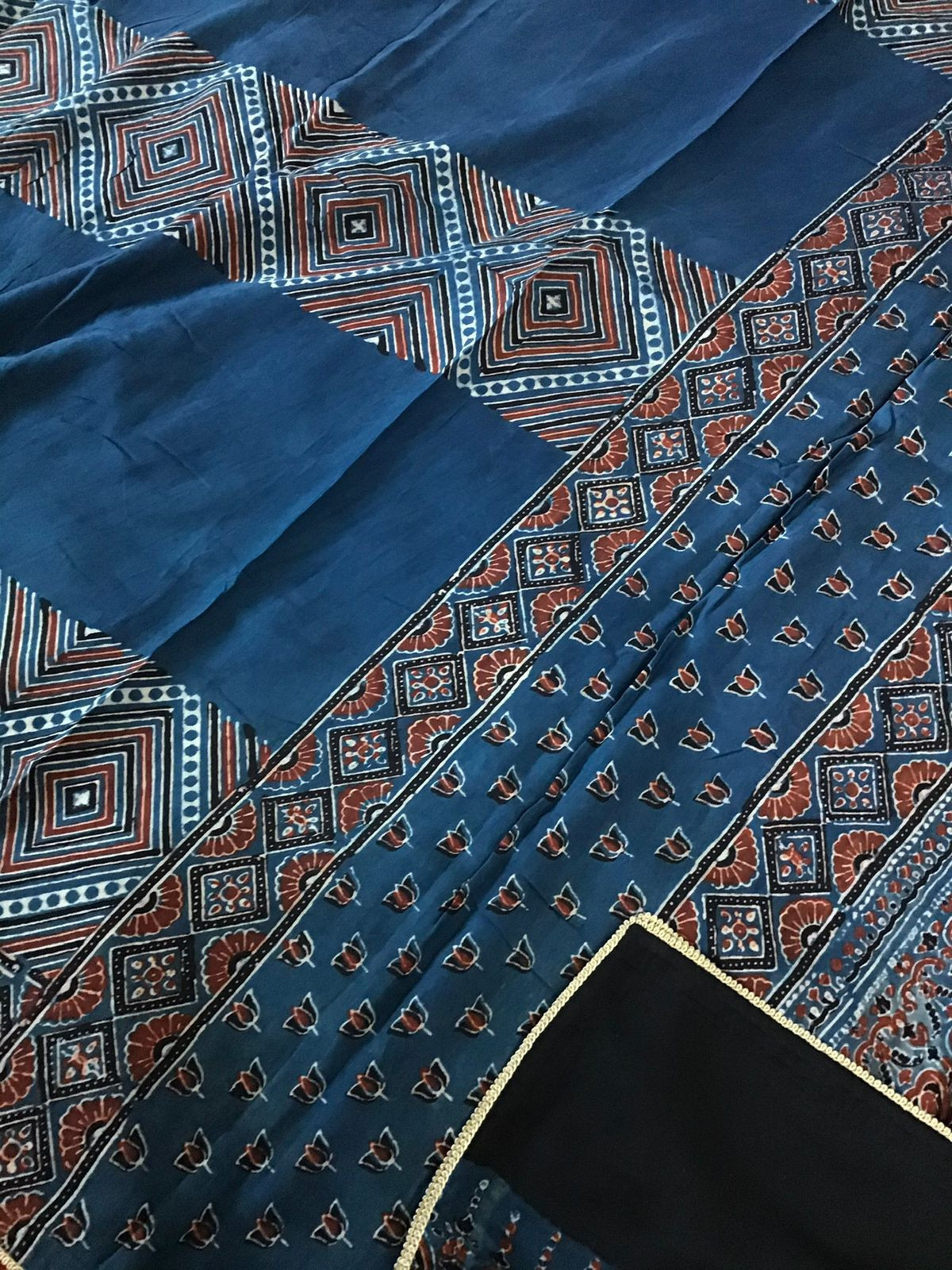 Pure Modal Silk Ajrakh Printed Embroidered Suit - Blue