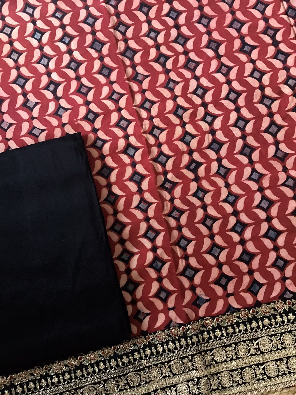 Pure Modal Silk Ajrakh Printed Embroidered Suit - Maroon