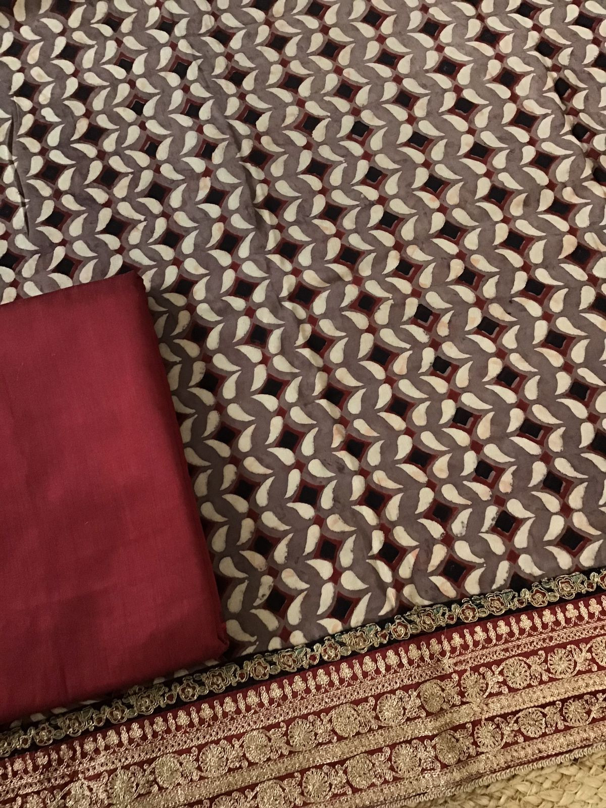 Pure Modal Silk Ajrakh Printed Embroidered Suit - Brown