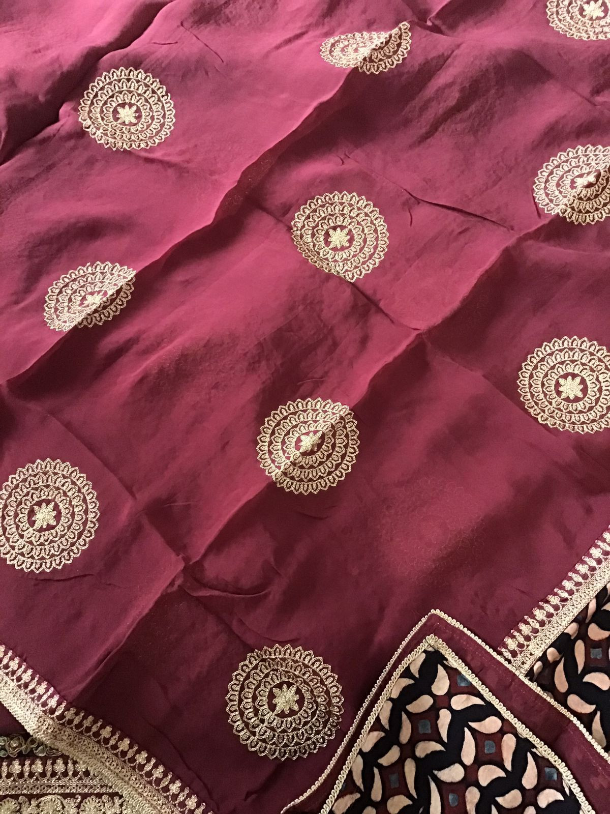 Pure Modal Silk Ajrakh Printed Embroidered Suit - Black