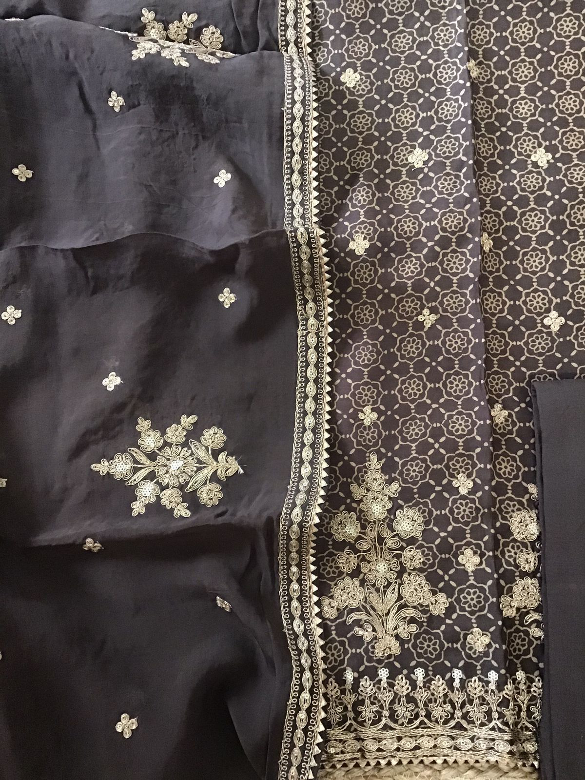 Pure Modal Silk Ajrakh Printed Embroidered Suit - Brown