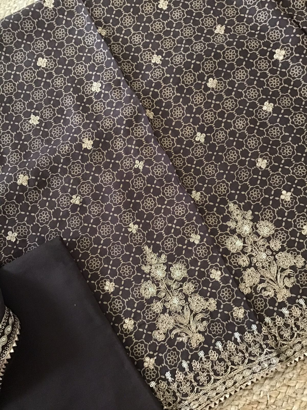 Pure Modal Silk Ajrakh Printed Embroidered Suit - Brown