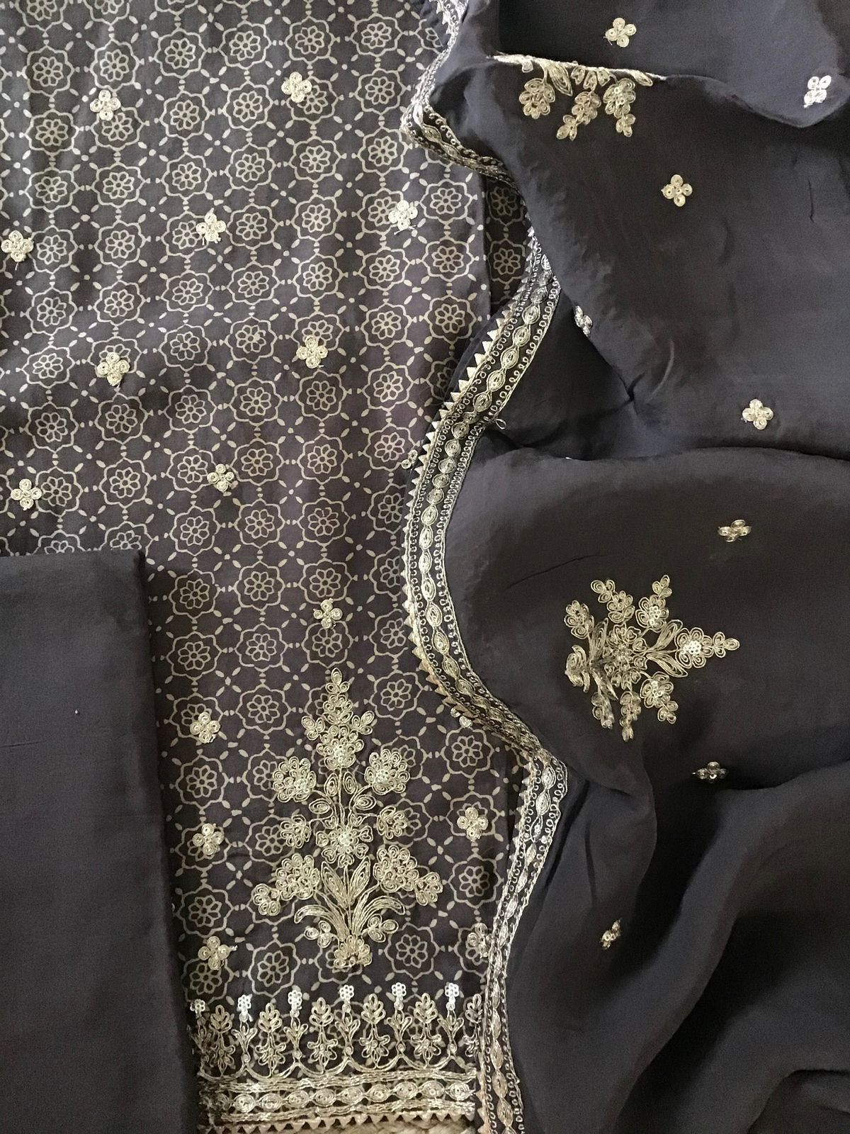 Pure Modal Silk Ajrakh Printed Embroidered Suit - Brown