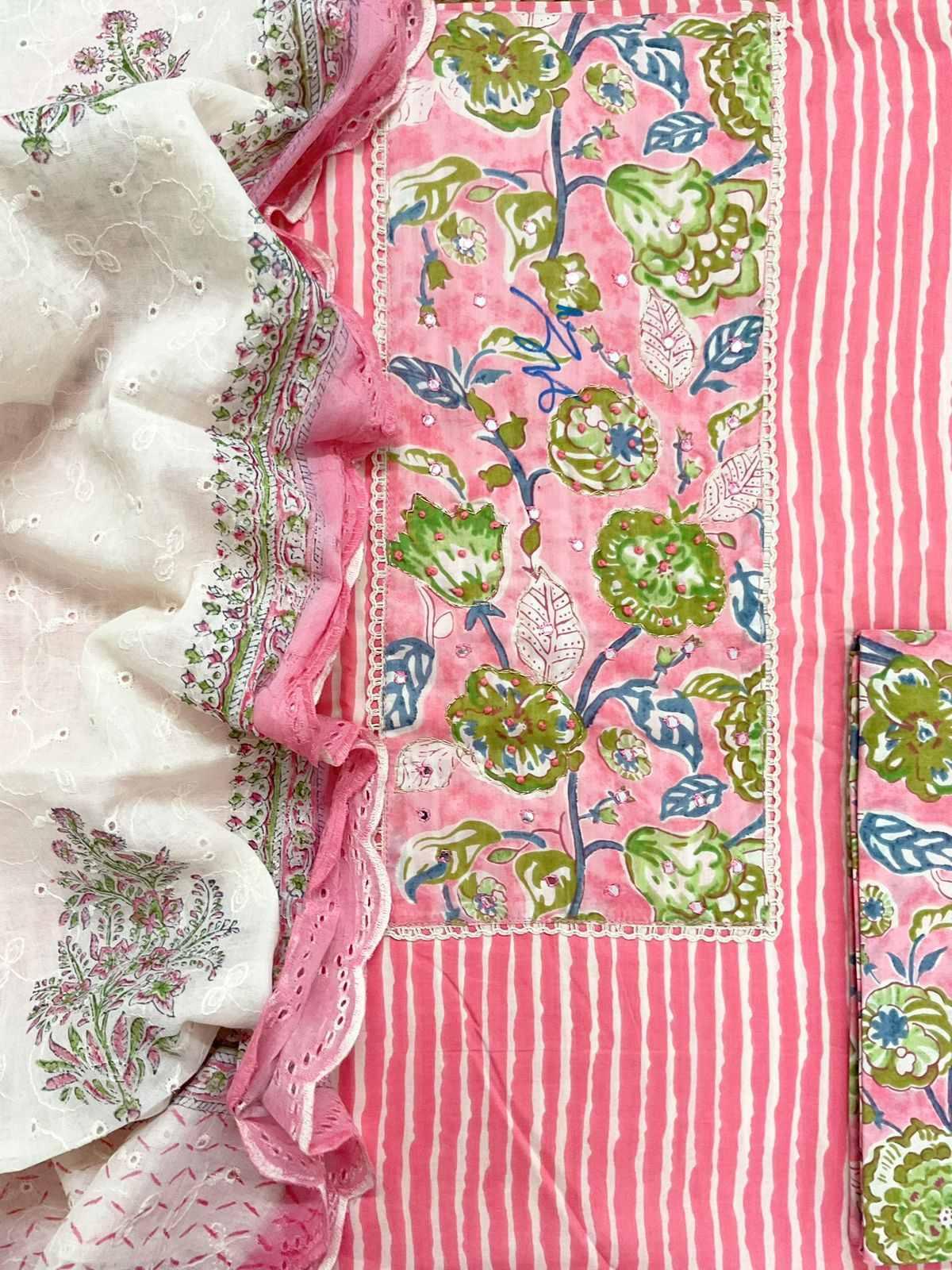 Pure Cotton Printed Embroidered Suit - Pink