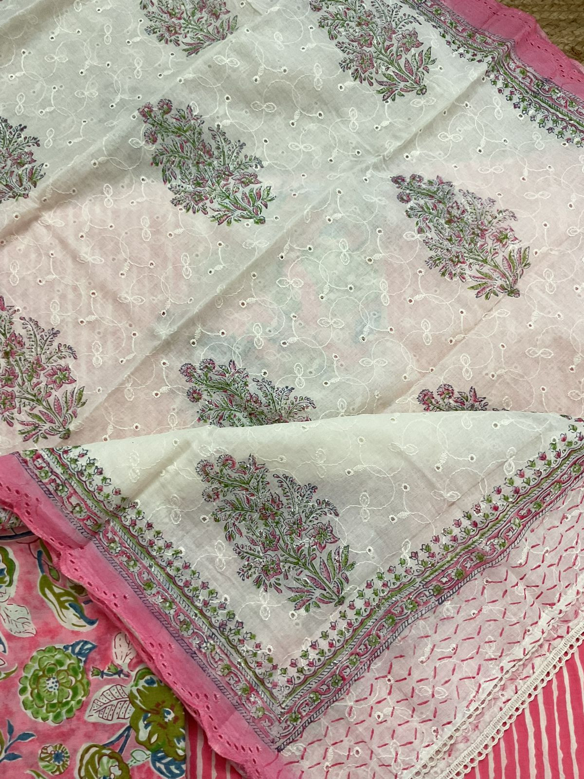 Pure Cotton Printed Embroidered Suit - Pink