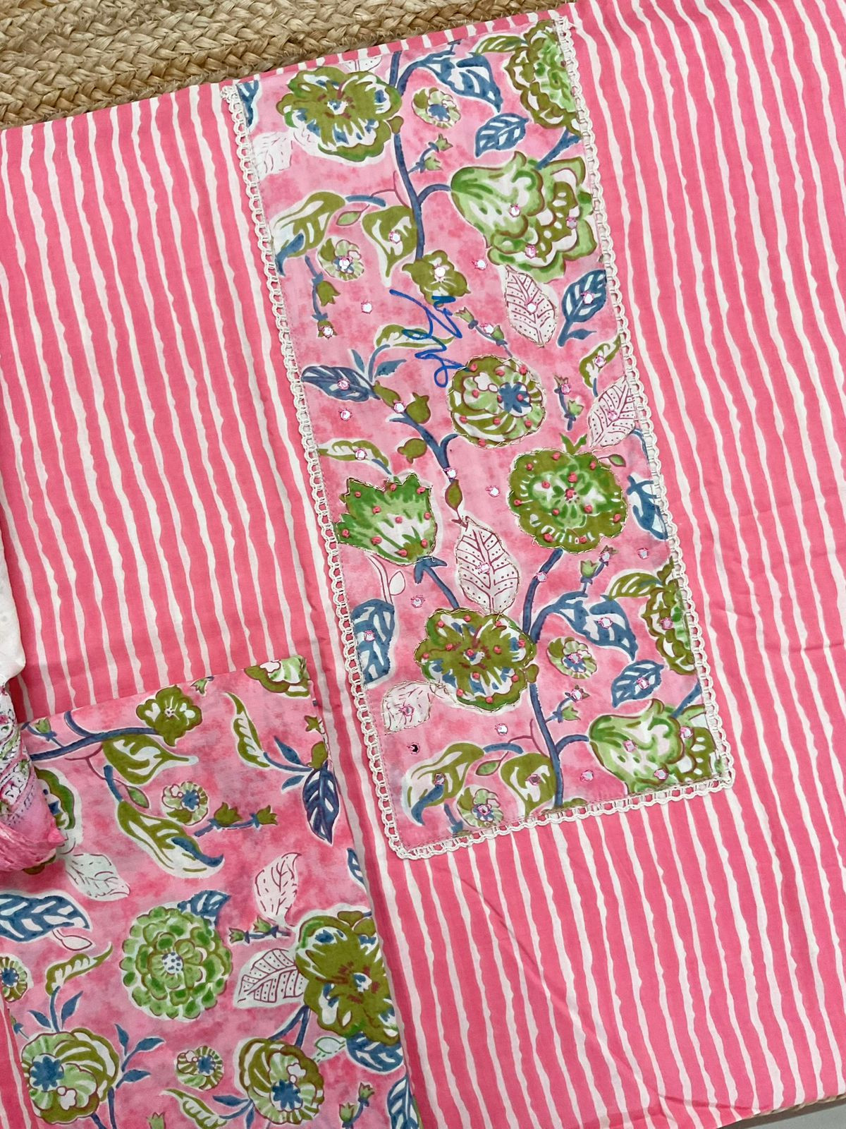 Pure Cotton Printed Embroidered Suit - Pink