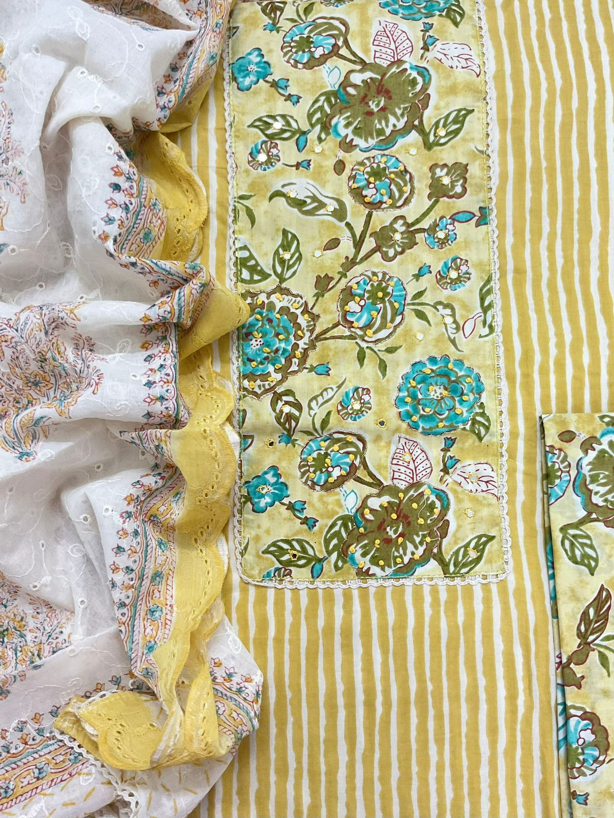 Pure Cotton Printed Embroidered Suit - Yellow