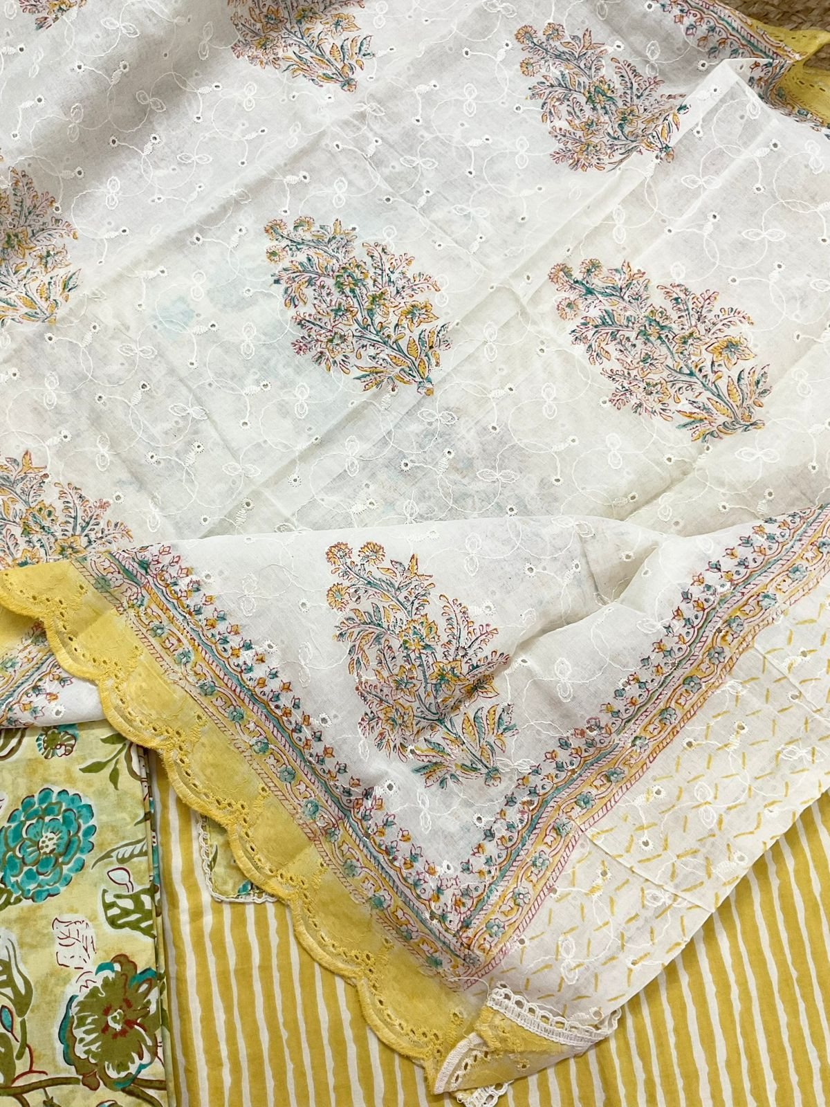 Pure Cotton Printed Embroidered Suit - Yellow