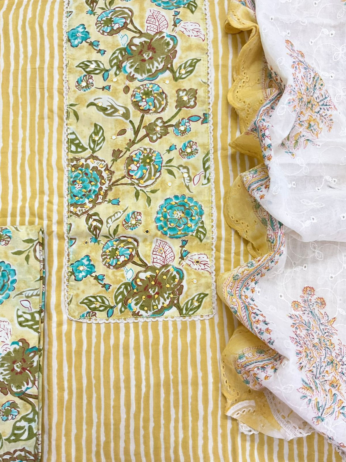 Pure Cotton Printed Embroidered Suit - Yellow