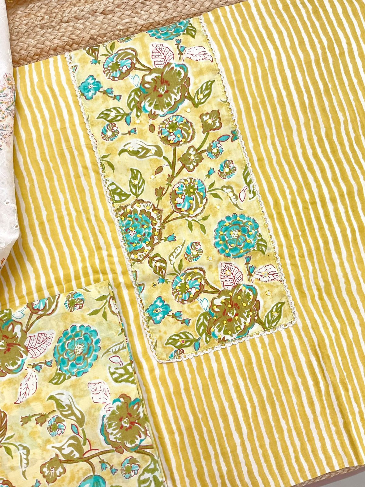 Pure Cotton Printed Embroidered Suit - Yellow