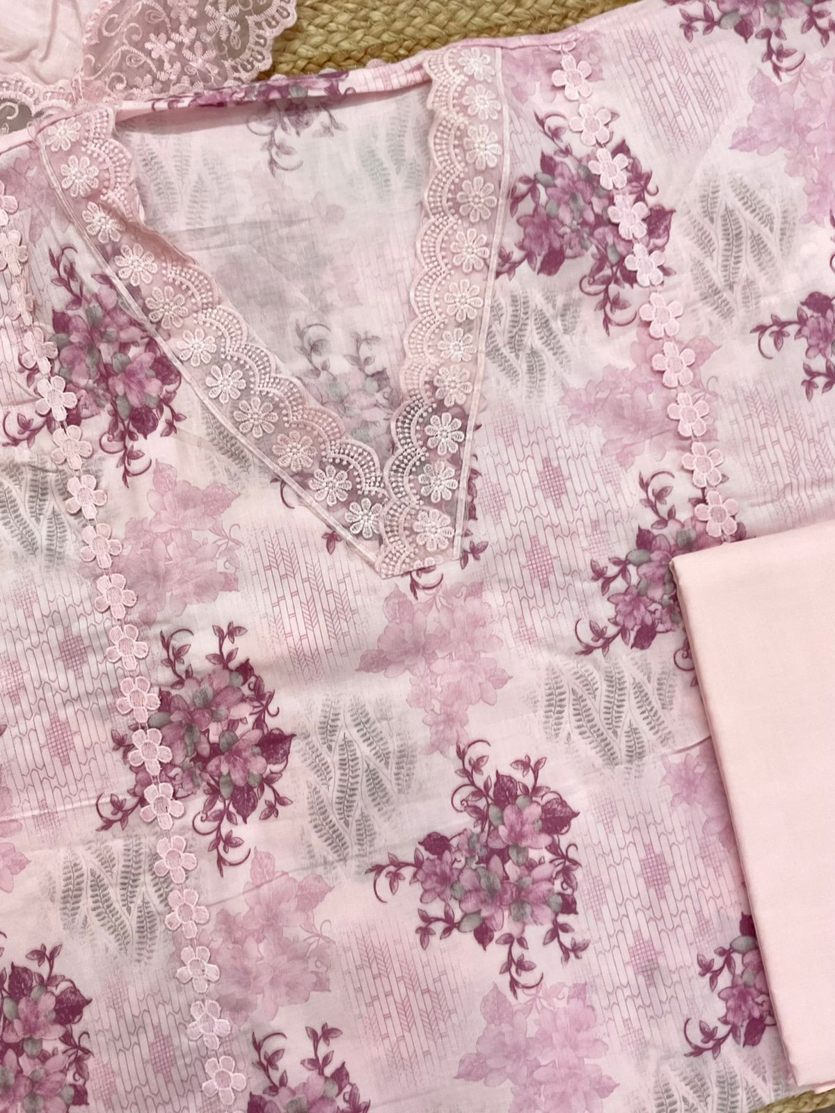 Pure Cotton Printed Embroidered Suit - Pink