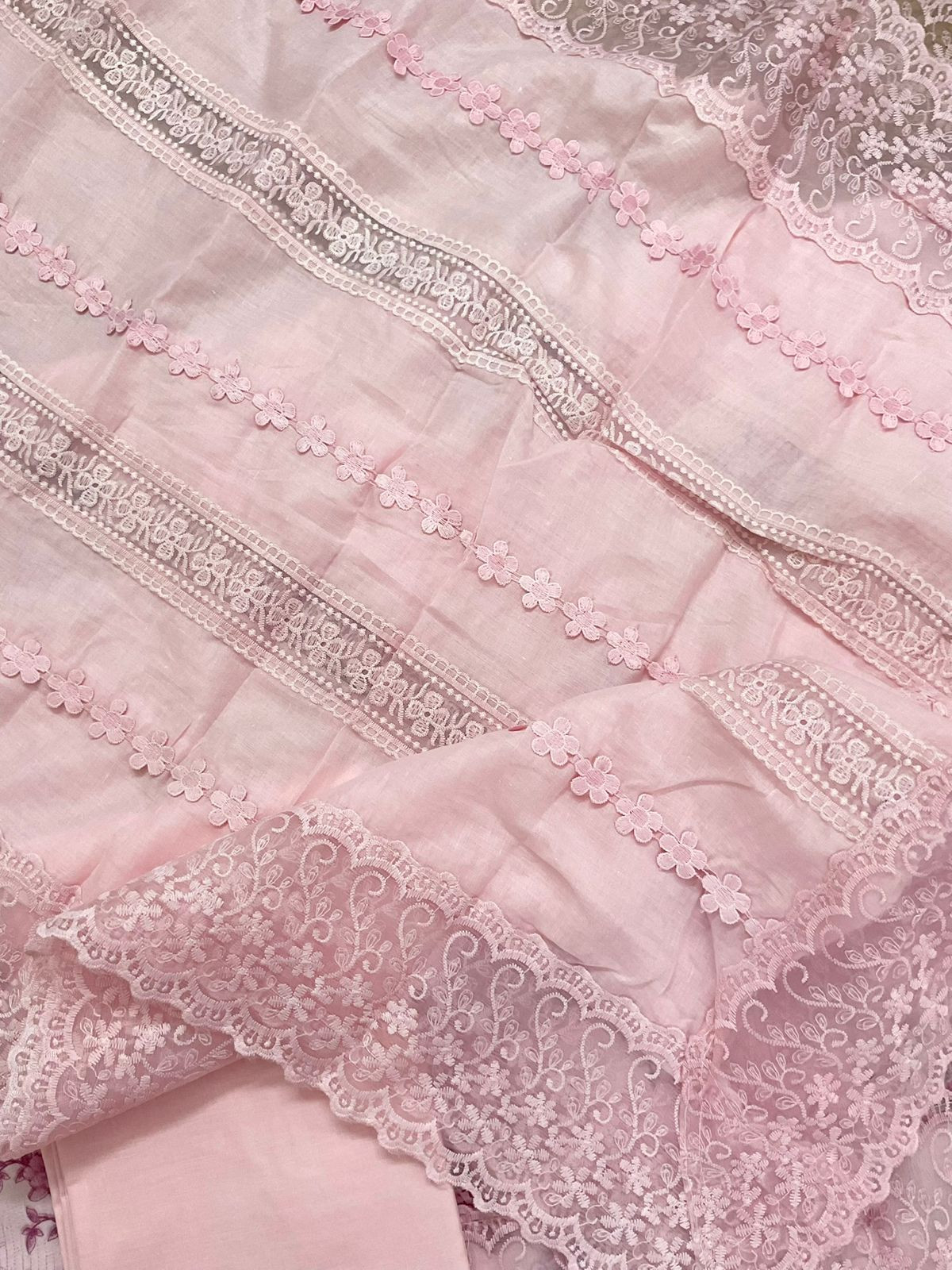 Pure Cotton Printed Embroidered Suit - Pink