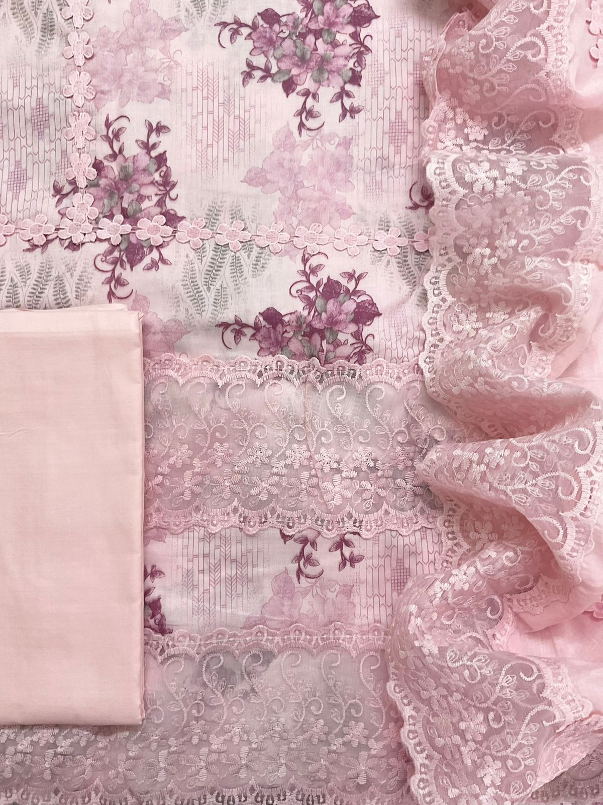 Pure Cotton Printed Embroidered Suit - Pink