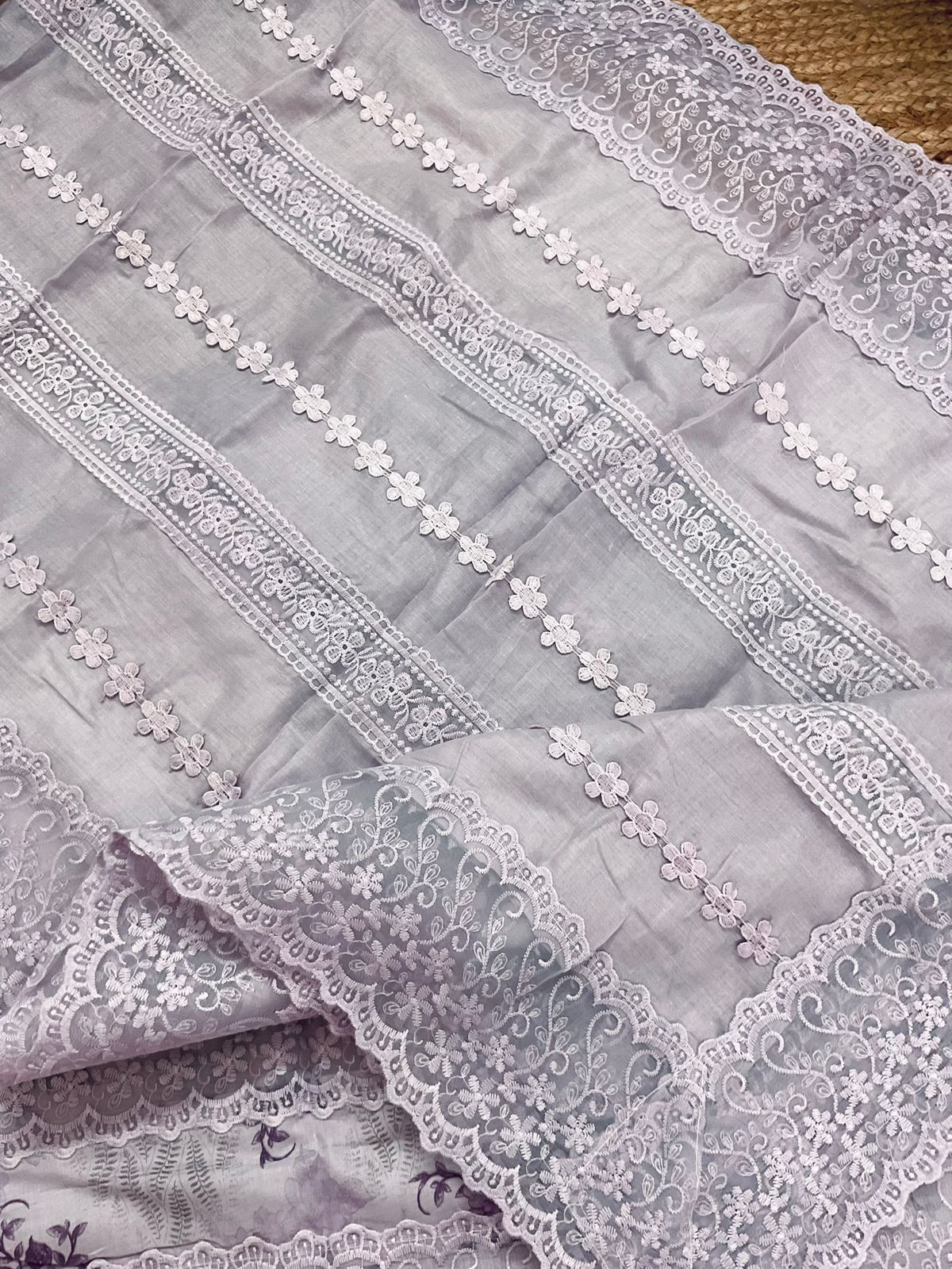 Pure Cotton Printed Embroidered Suit - Lavender