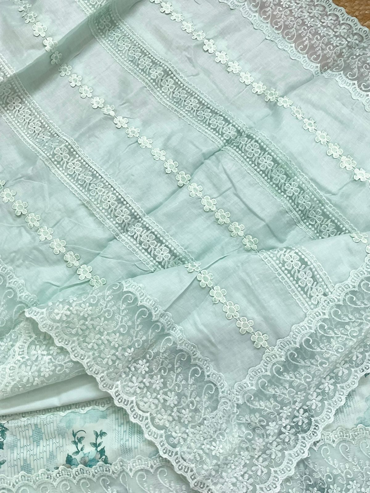 Pure Cotton Printed Embroidered Suit - Blue