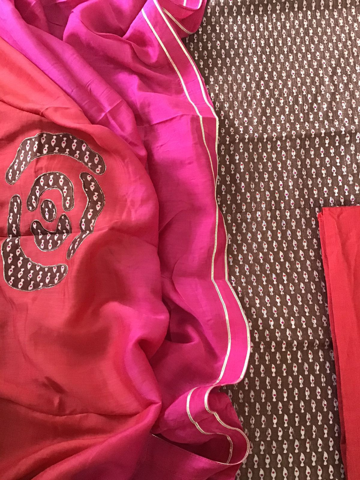 Pure Chanderi Printed Embroidered Suit - Brown