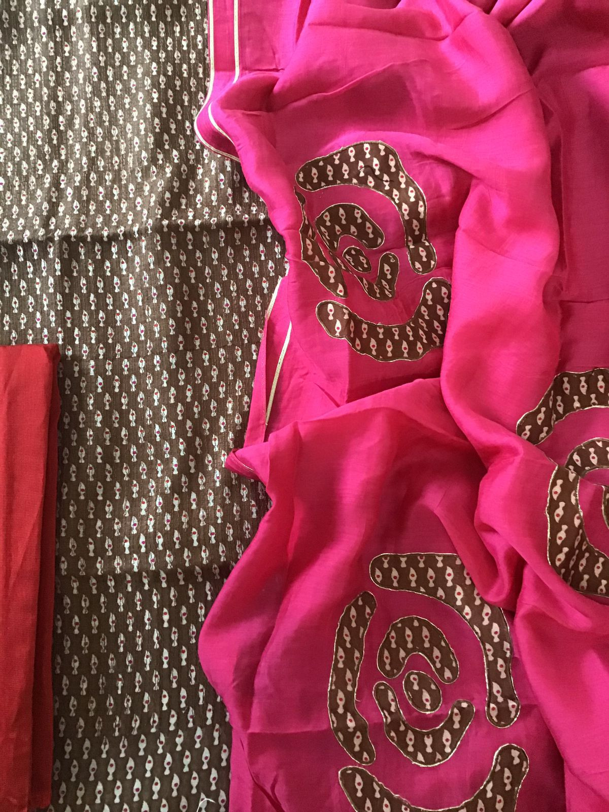 Pure Chanderi Printed Embroidered Suit - Brown