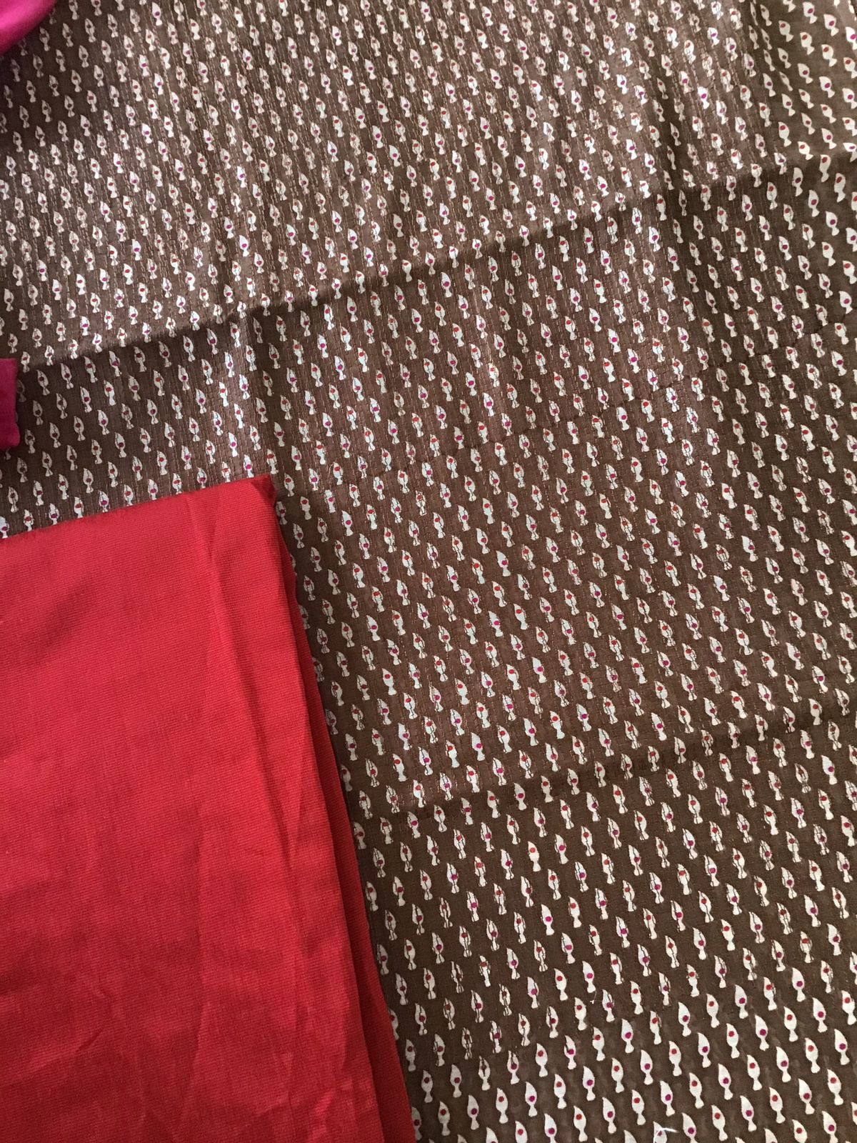 Pure Chanderi Printed Embroidered Suit - Brown