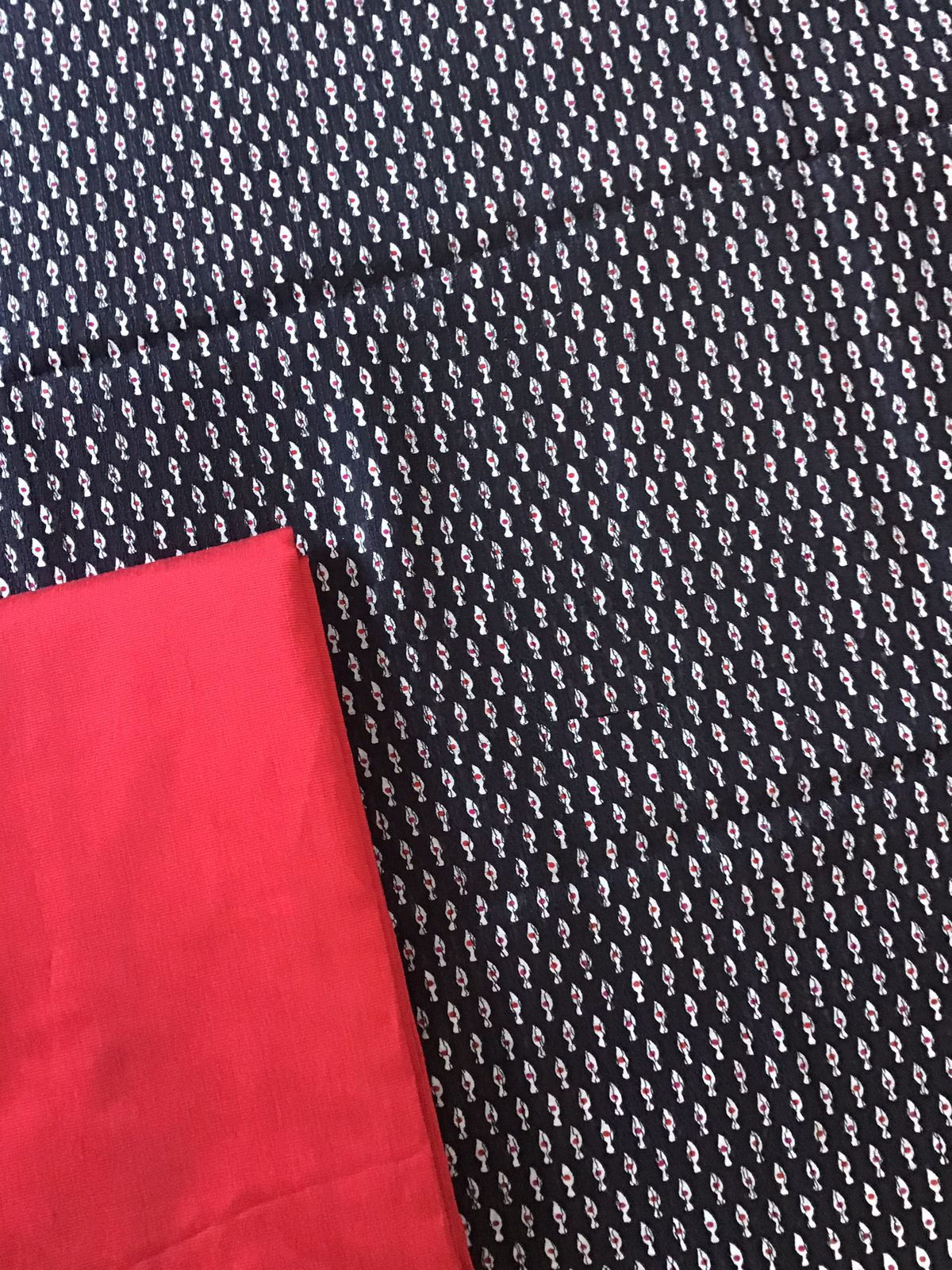 Pure Chanderi Printed Embroidered Suit - Black