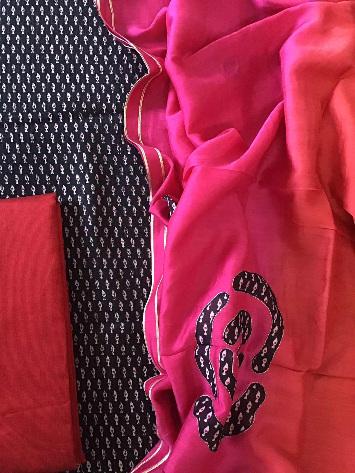 Pure Chanderi Printed Embroidered Suit - Black