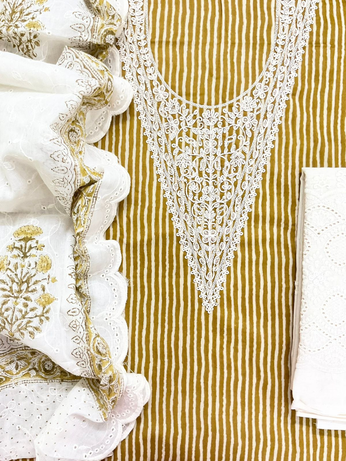 Pure Cotton Printed Embroidered Suit - Mustard Yellow