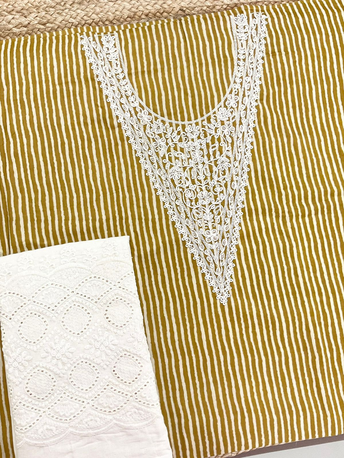 Pure Cotton Printed Embroidered Suit - Mustard Yellow