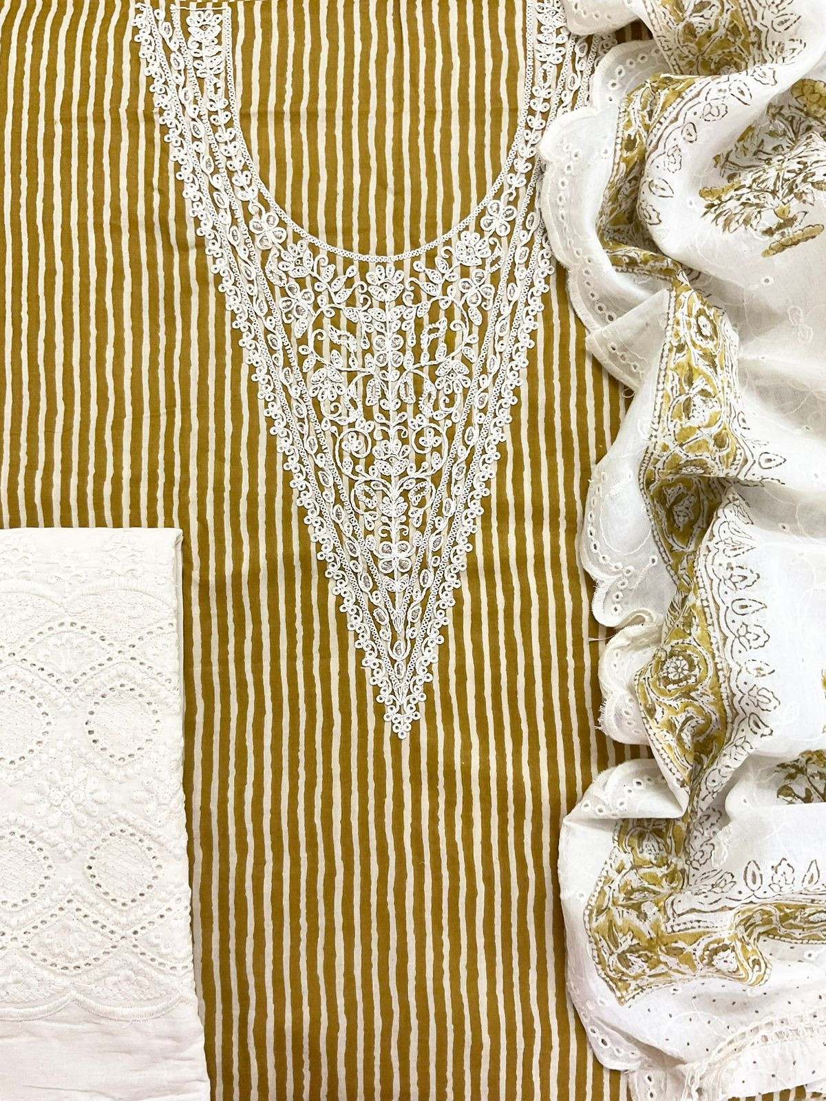 Pure Cotton Printed Embroidered Suit - Mustard Yellow