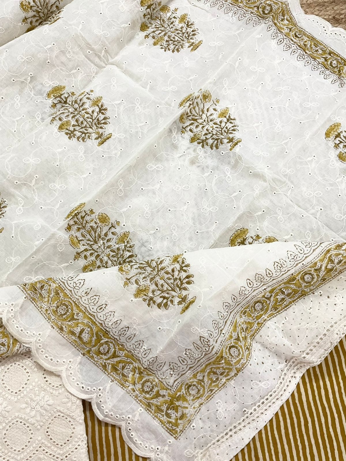 Pure Cotton Printed Embroidered Suit - Mustard Yellow