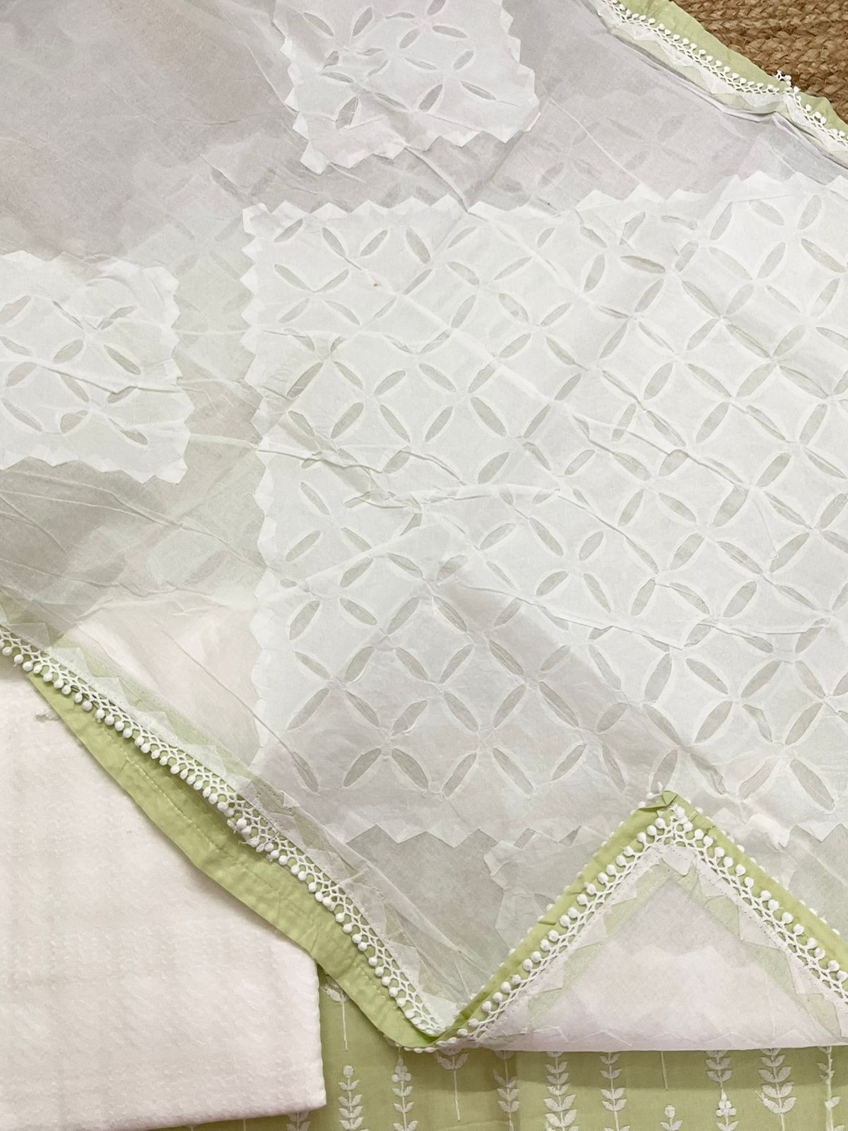 Pure Cotton Embroidered Suit - Green