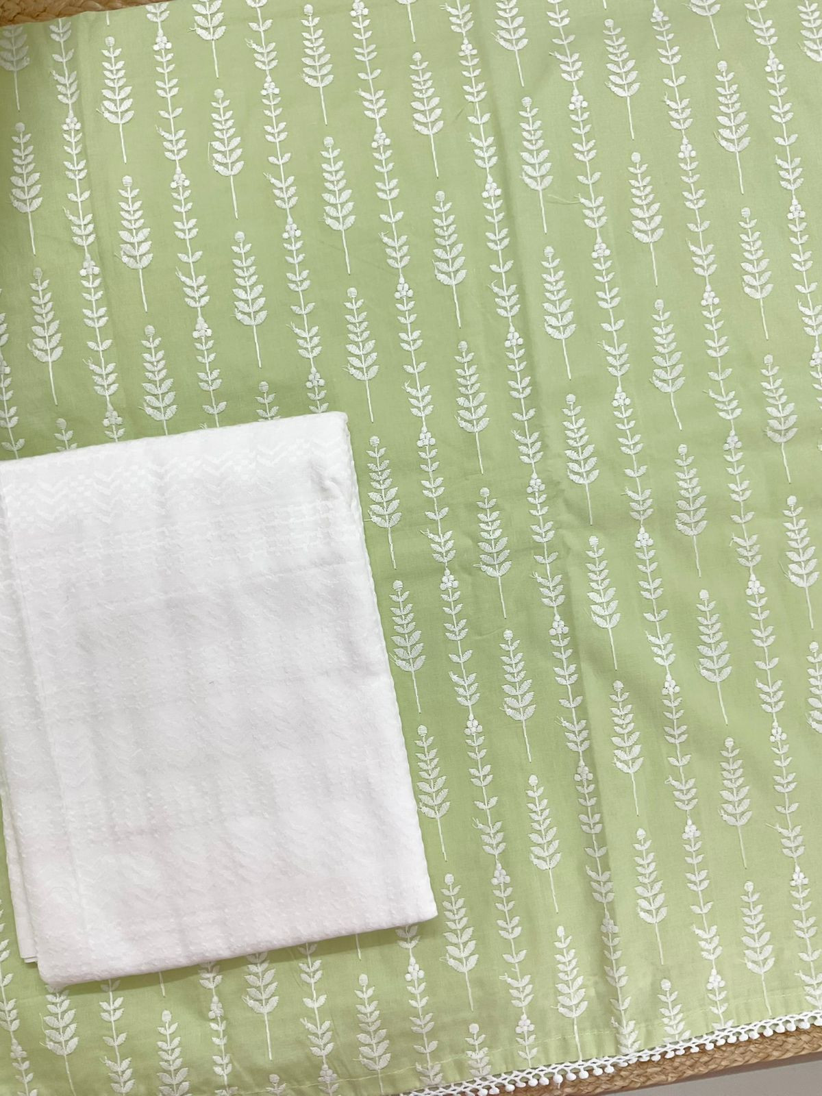 Pure Cotton Embroidered Suit - Green