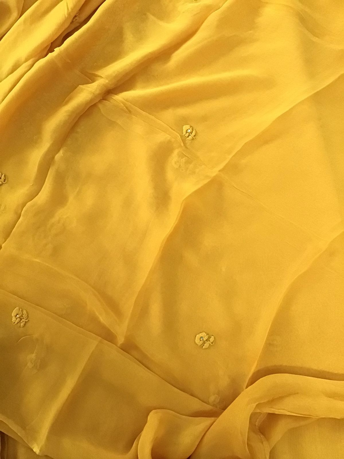 Pure Chinnon Silk Embroidered Suit - Yellow