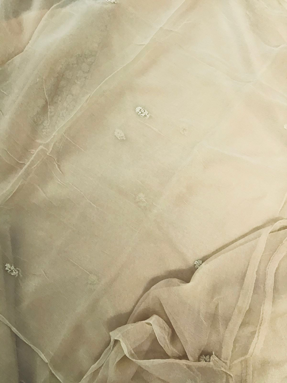 Pure Chinnon Silk Embroidered Suit - Beige