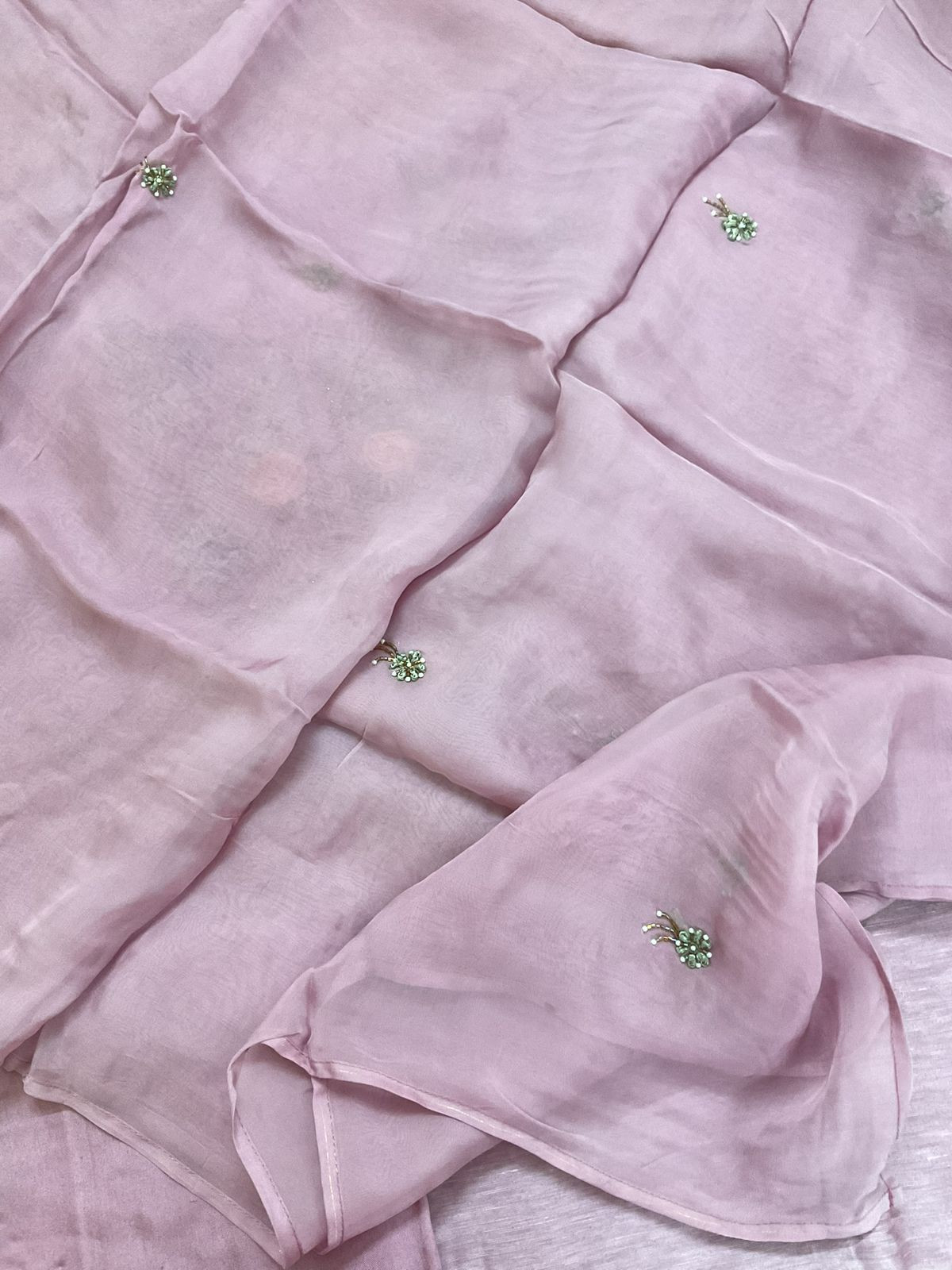 Pure Linen Chanderi Embroidered Suit - Lavender