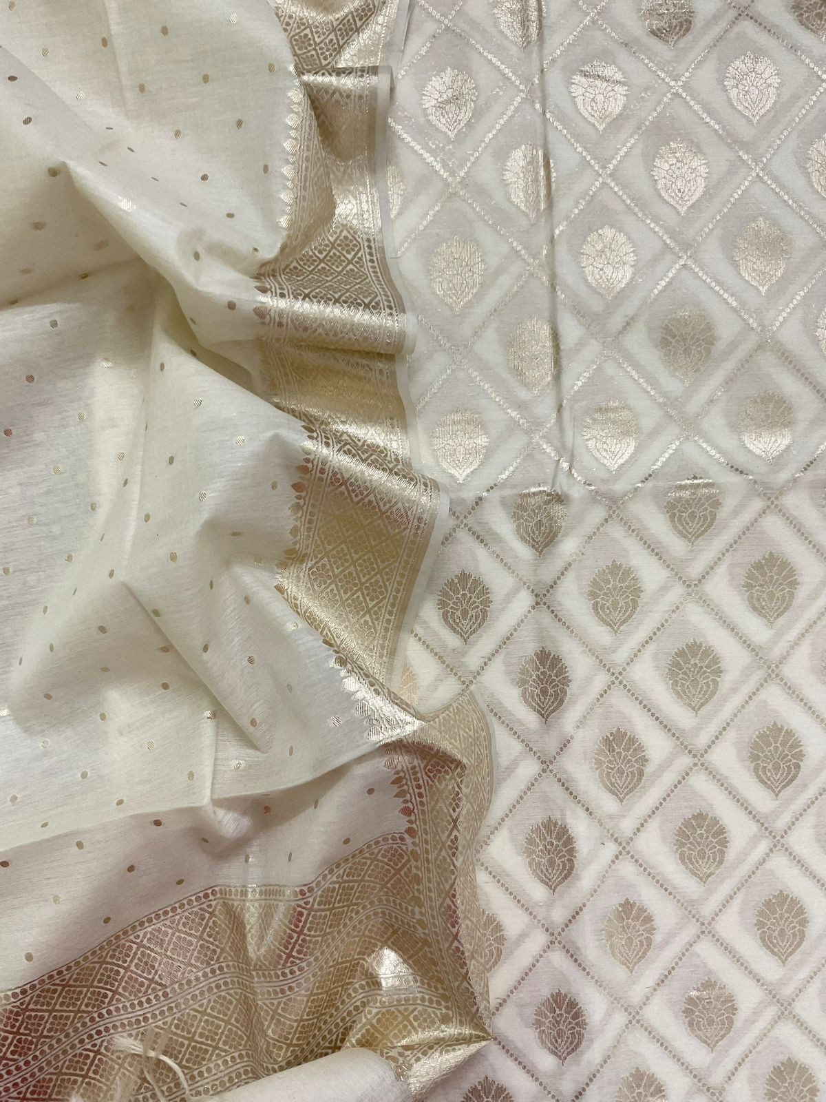 Soft Chanderi Banarasi Weaved Suit - Cream