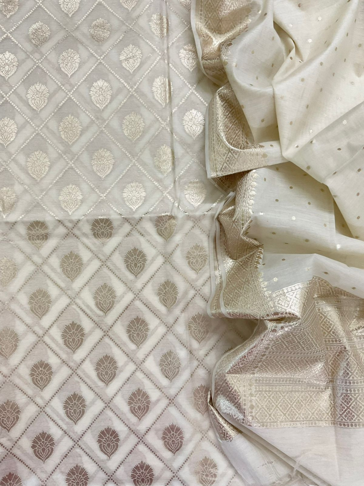 Soft Chanderi Banarasi Weaved Suit - Cream