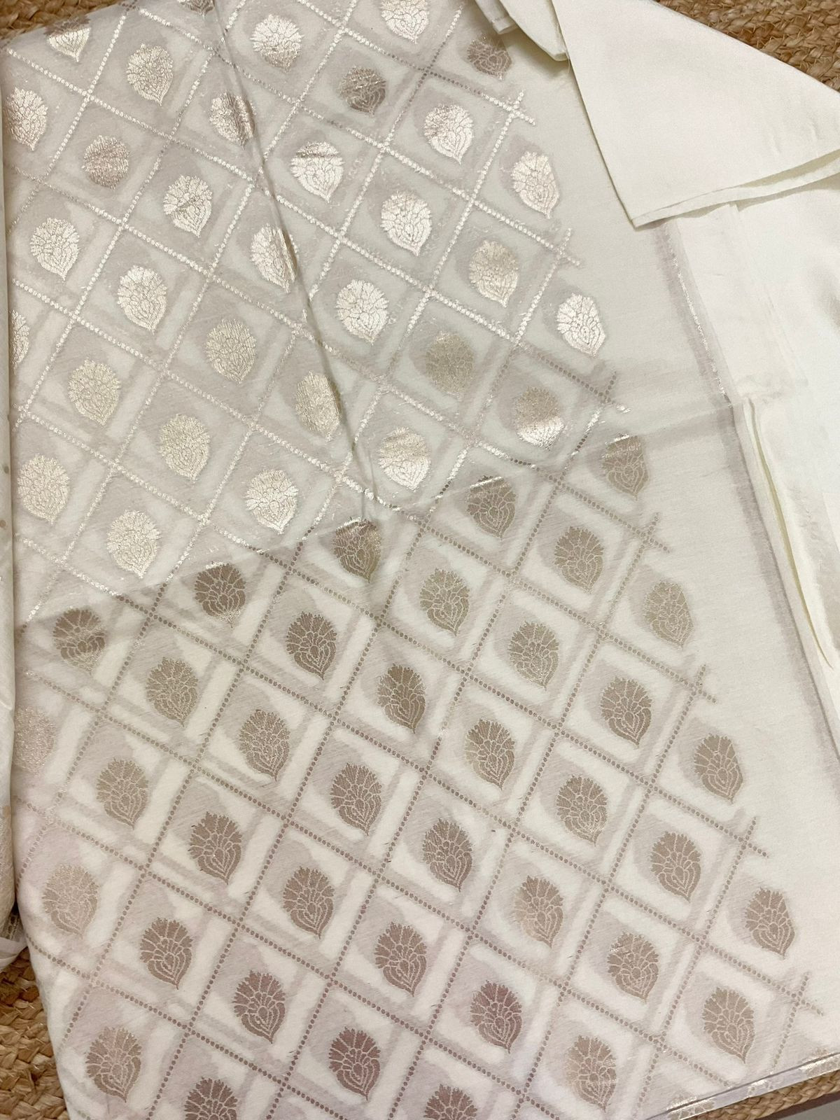 Soft Chanderi Banarasi Weaved Suit - Cream