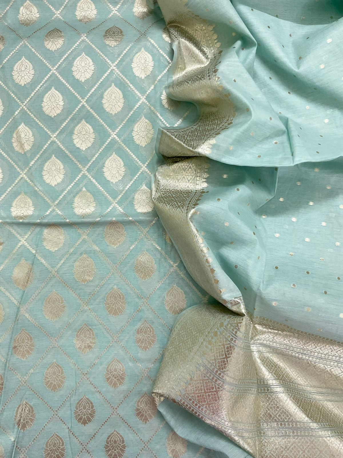 Soft Chanderi Banarasi Weaved Suit - Sea Blue